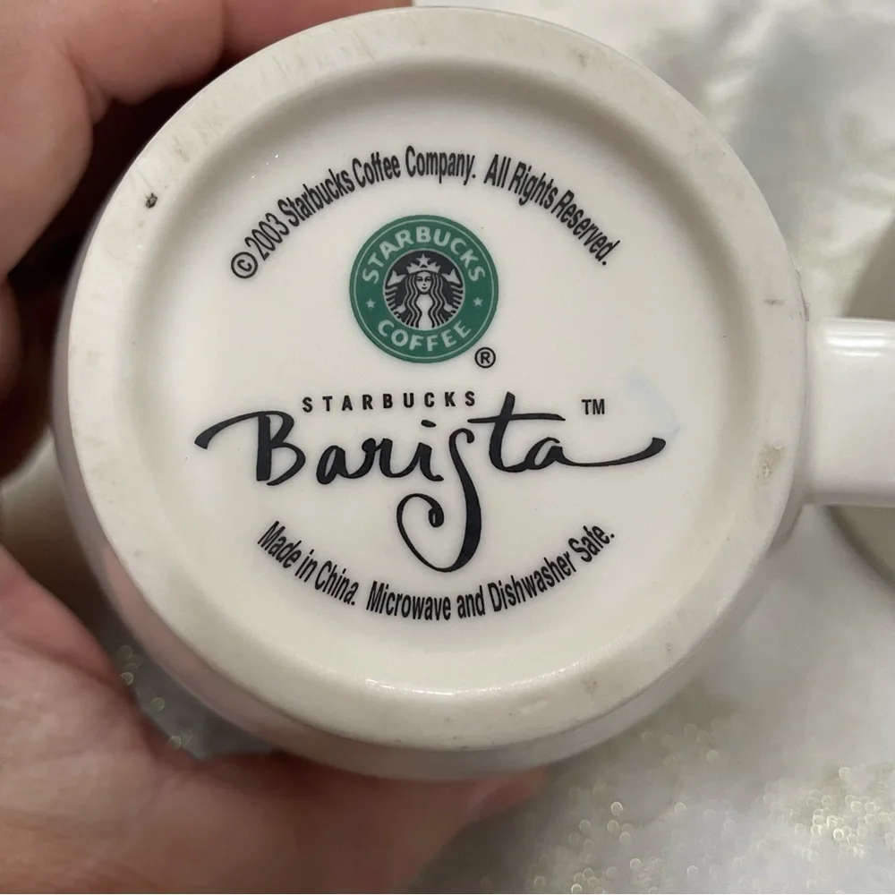 Starbucks Barista 2003 White Ceramic Coffee Mugs x2